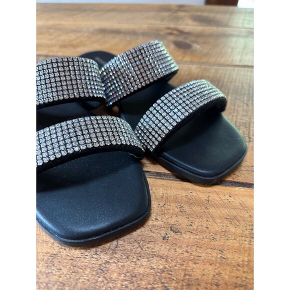 Womens Madden Girl Black Sparkle Rhinestone Slides Sandals Size 8.5 - Picture 6 of 7